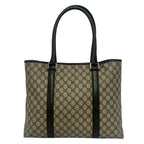 Gucci GG Pattern Logo Leather Polyester Tote Shoulder Bag Business Brown — view 3