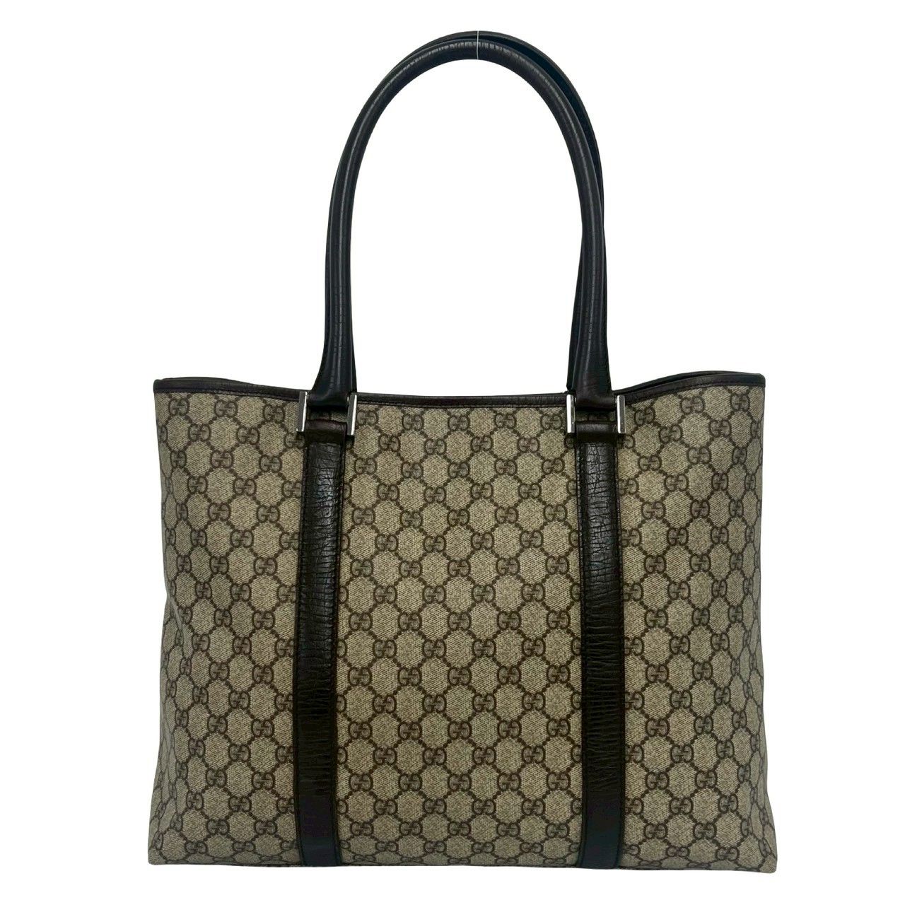 Gucci GG Pattern Logo Leather Polyester Tote Shoulder Bag Business Brown — view 3