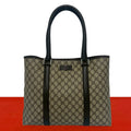 Gucci GG Pattern Logo Leather Polyester Tote Shoulder Bag Business Brown