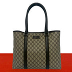 Gucci GG Pattern Logo Leather Polyester Tote Shoulder Bag Business Brown