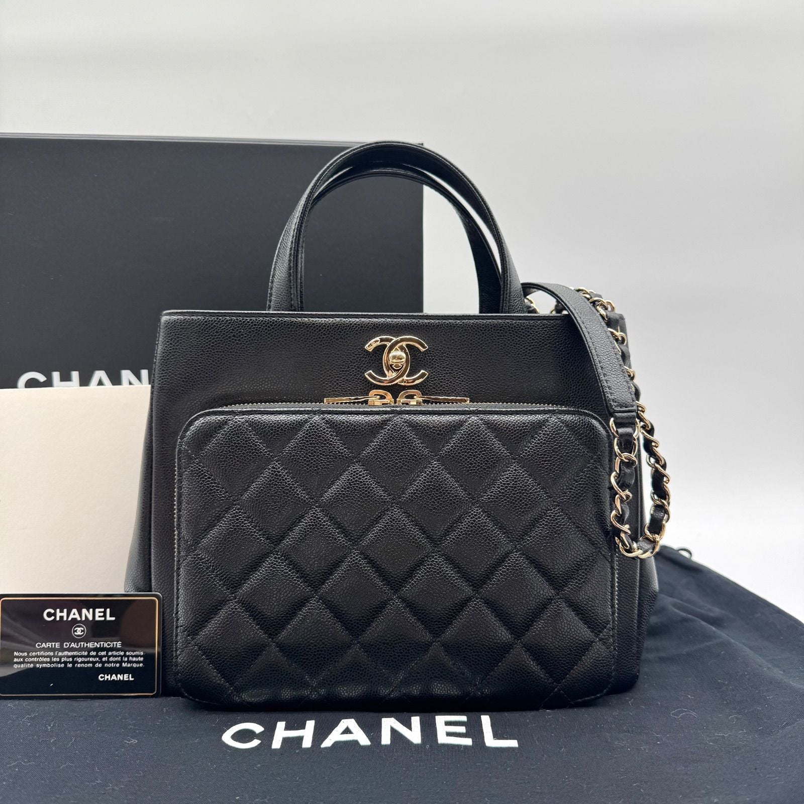 Chanel Tote Shoulder Bag 2-Way Business Affinity Small Shopping CC Logo