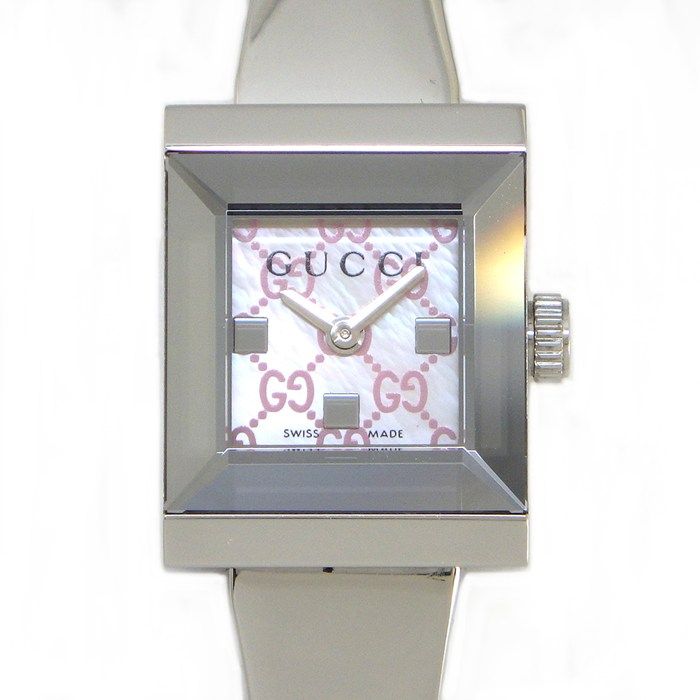 Gucci Watch Frame 128.5 GG Pattern Pink Shell Dial SS Quartz Analog