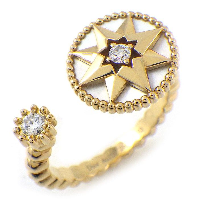 Dior Ring Rose Des Vents Points Diamond Total White Shell 18k Yellow Gold