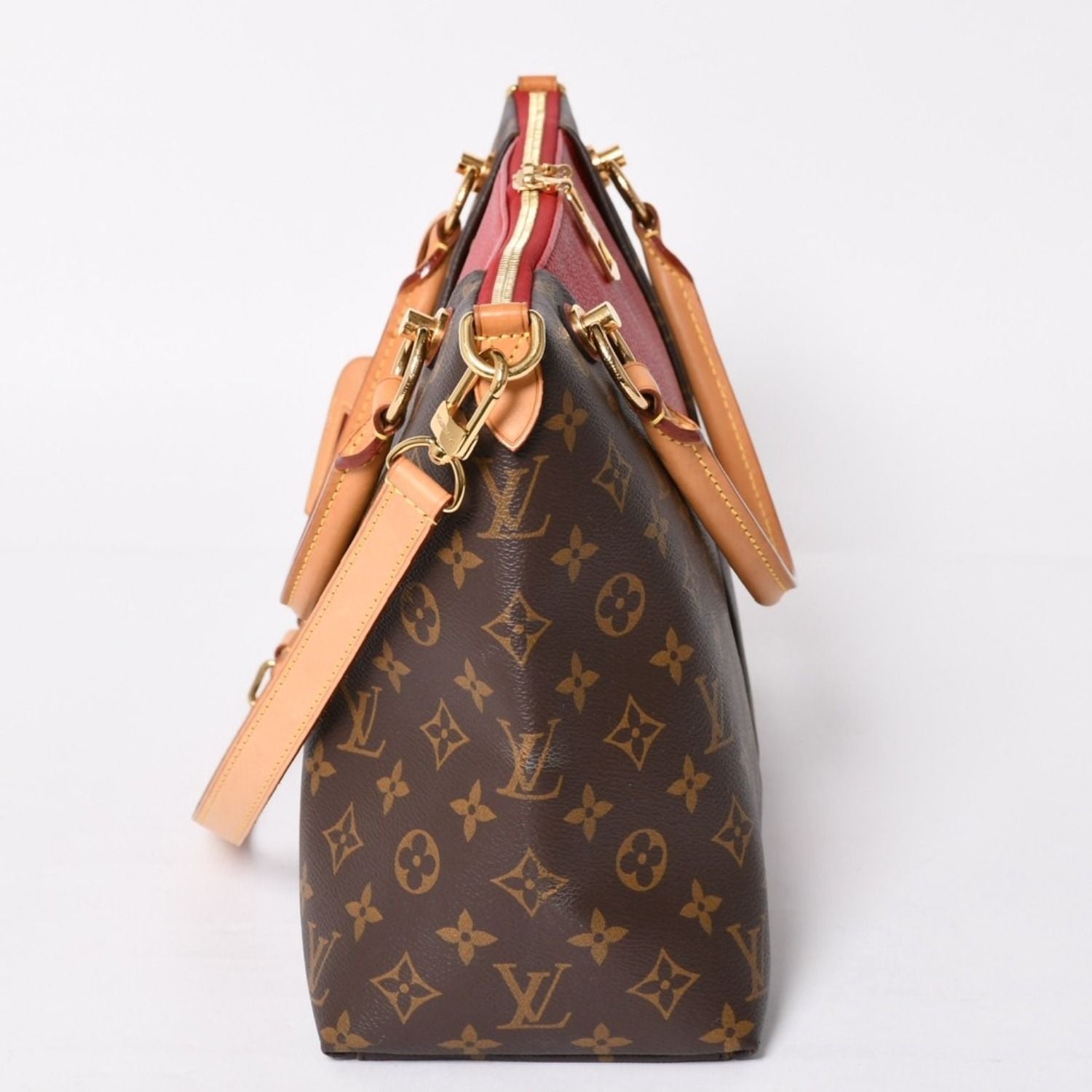 Louis Vuitton Tote MM 2-Way Shoulder Bag Leather Red Brown — view 4
