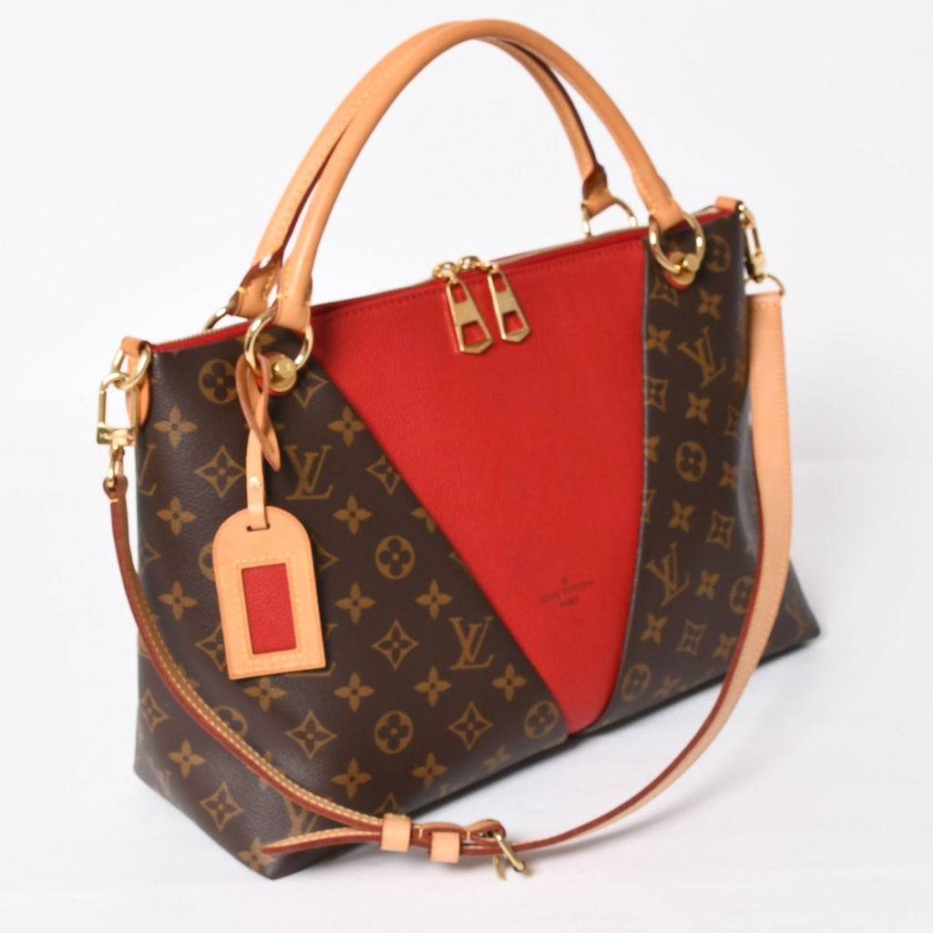 Louis Vuitton Tote MM 2-Way Shoulder Bag Leather Red Brown — view 3
