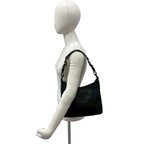 Prada Triangle Logo Perforated Studs Nylon Leather Shoulder Bag Black — view 2