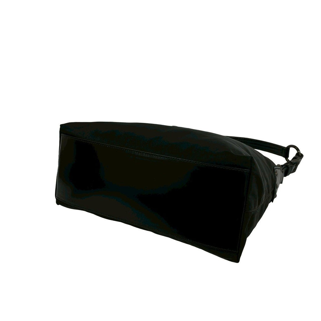 Prada Triangle Logo Perforated Studs Nylon Leather Shoulder Bag Black — view 8