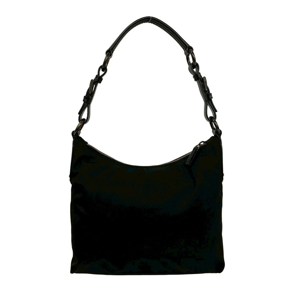 Prada Triangle Logo Perforated Studs Nylon Leather Shoulder Bag Black — view 3