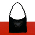 Prada Triangle Logo Perforated Studs Nylon Leather Shoulder Bag Black