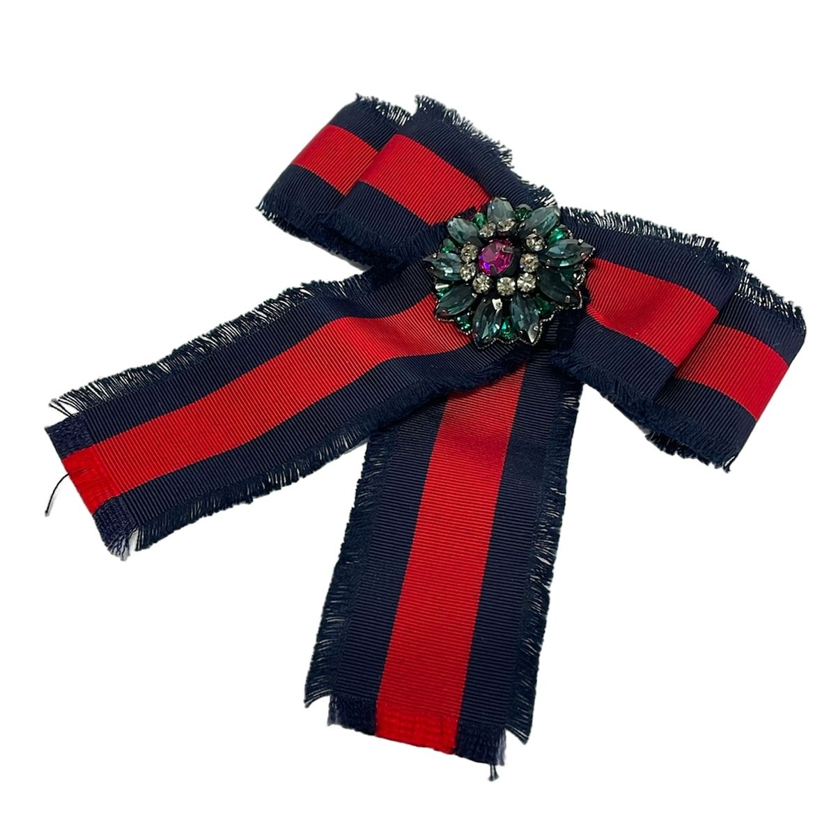 Gucci Brooch Dark Navy Bordeaux Multi Ribbon Bijoux