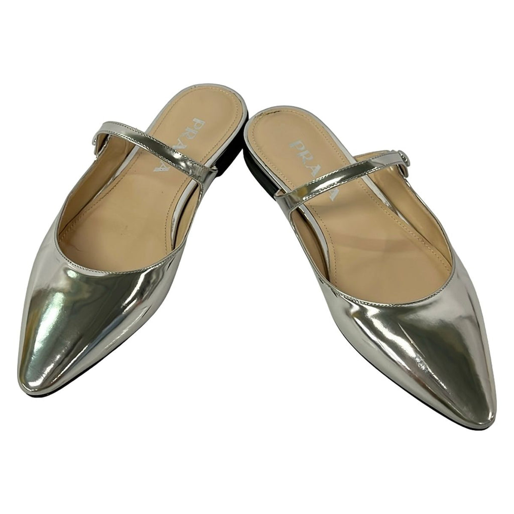 Prada Mules 35 Silver Leather — view 2