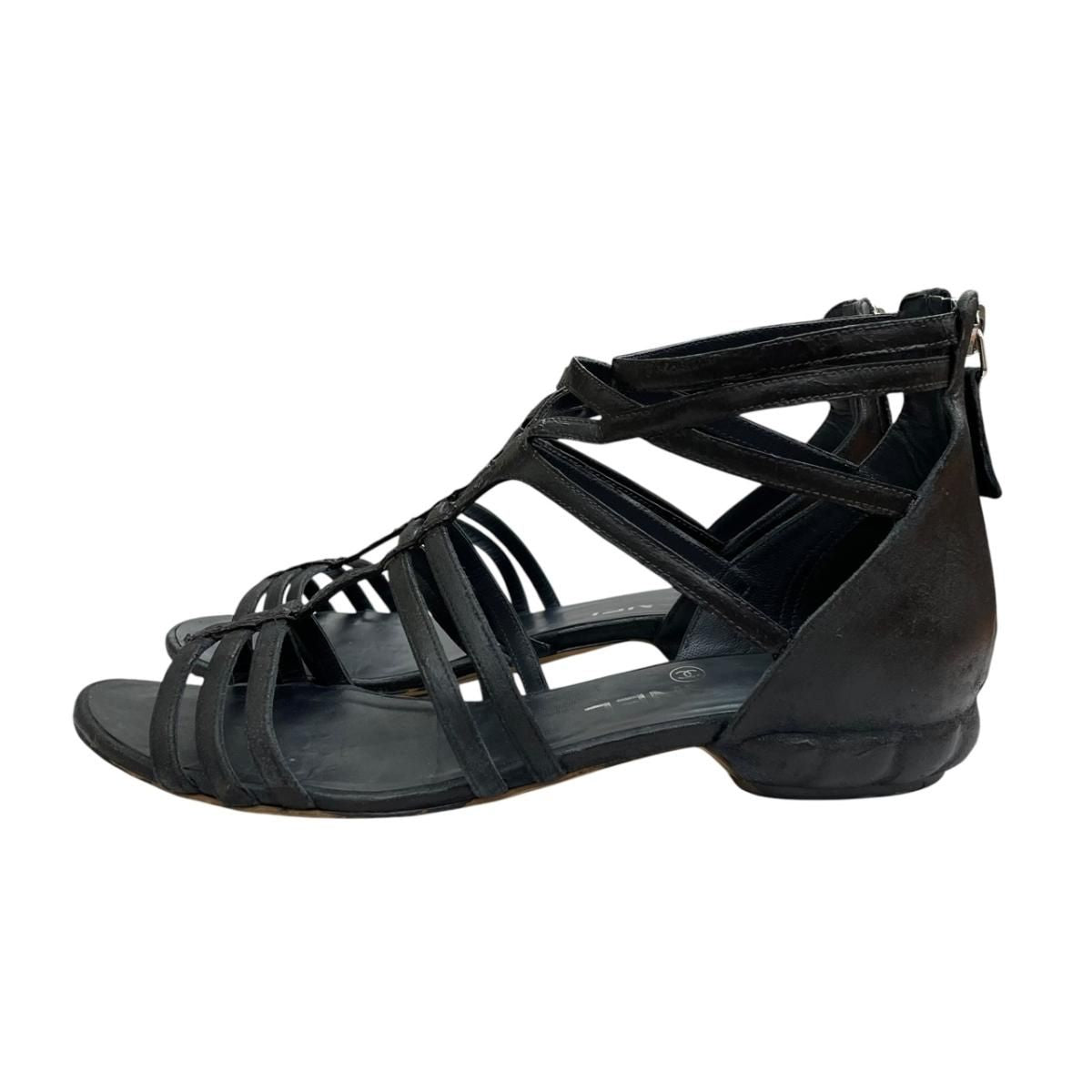 Chanel Flat Sandals Silver Black 37c