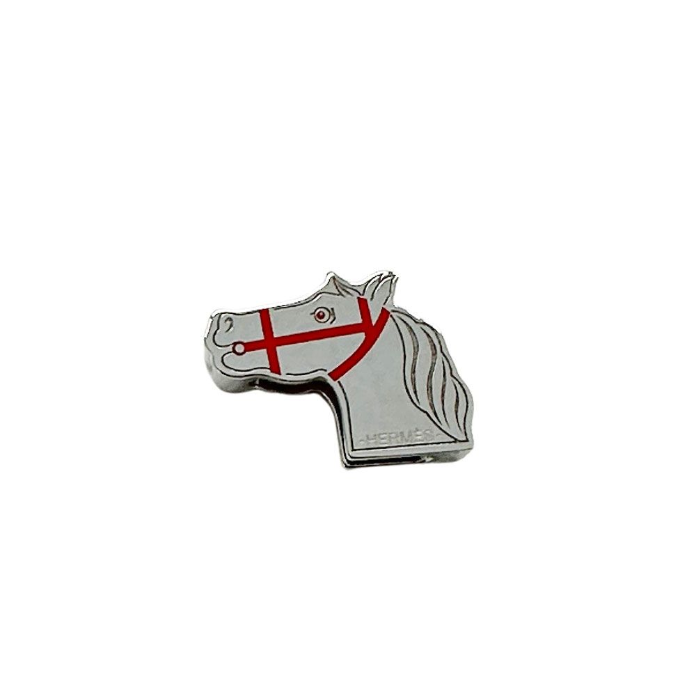 Hermes Scarf Ring Twirly Quadrige Metal Red Silver Horse — view 2
