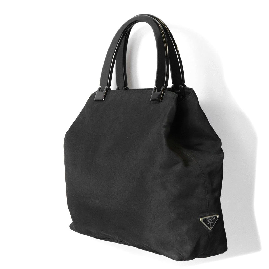 Prada Handbag Plastic Handle Nylon Black