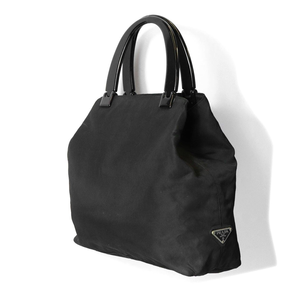 Prada Handbag Plastic Handle Nylon Black
