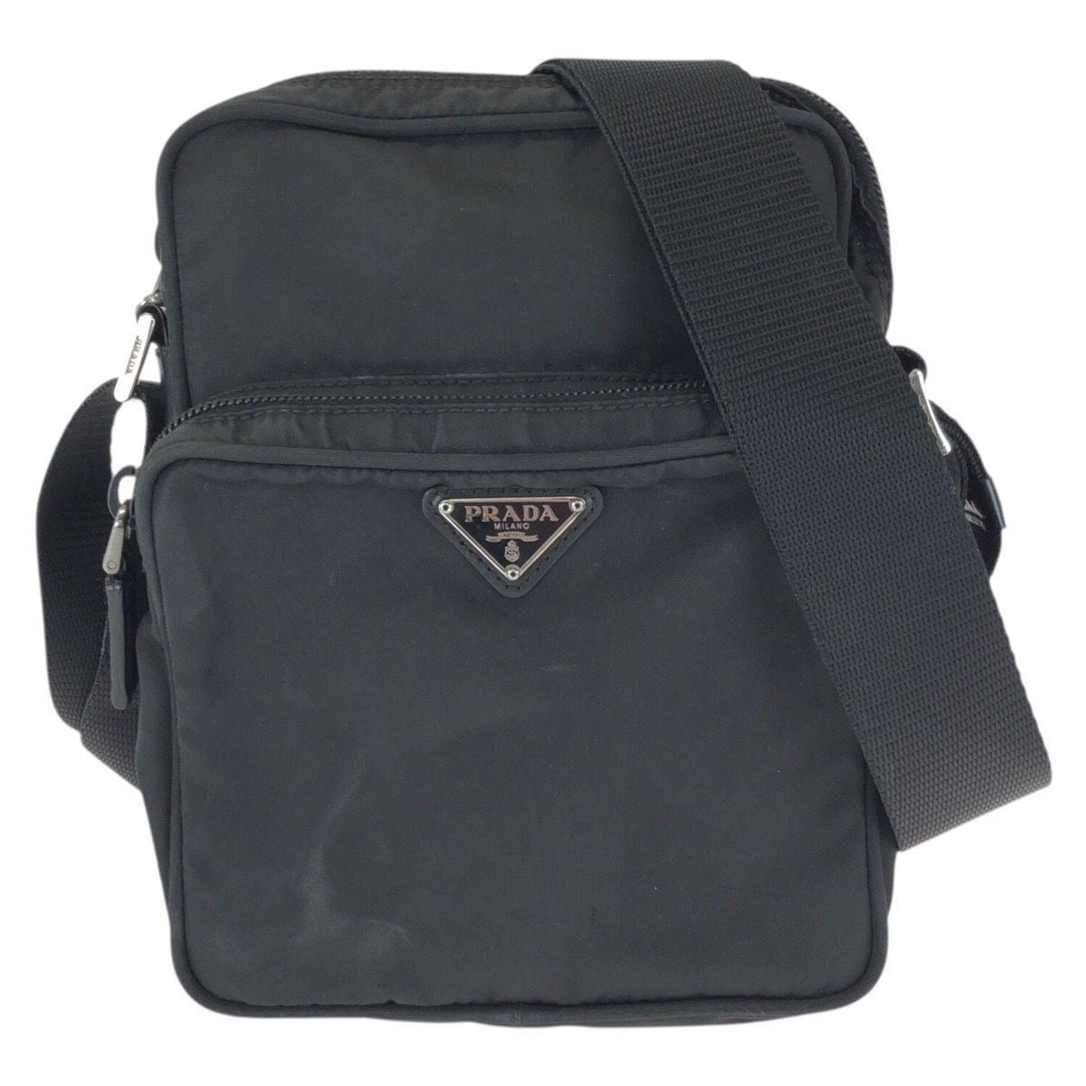 Prada Tessuto Black Silver Nylon Shoulder Bag Pochette