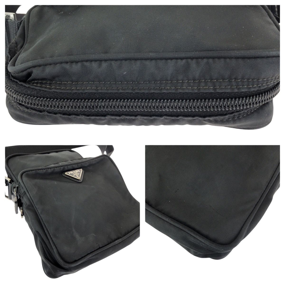 Prada Tessuto Black Silver Nylon Shoulder Bag Pochette — view 5