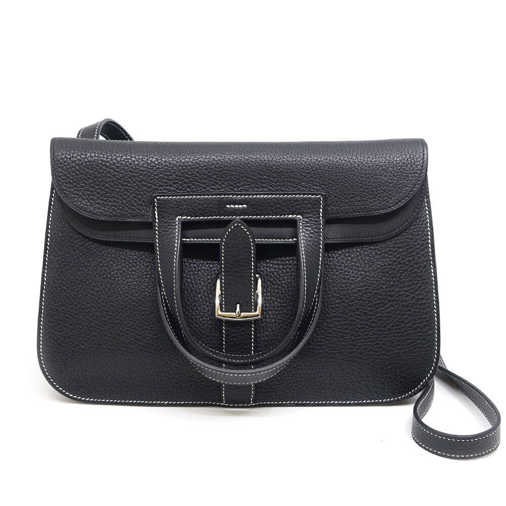 Hermes Halzan 31 Togo Black Silver Shoulder
