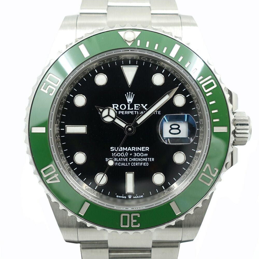 Rolex Submariner Date Watch Green SS Black Dial Automatic Winding