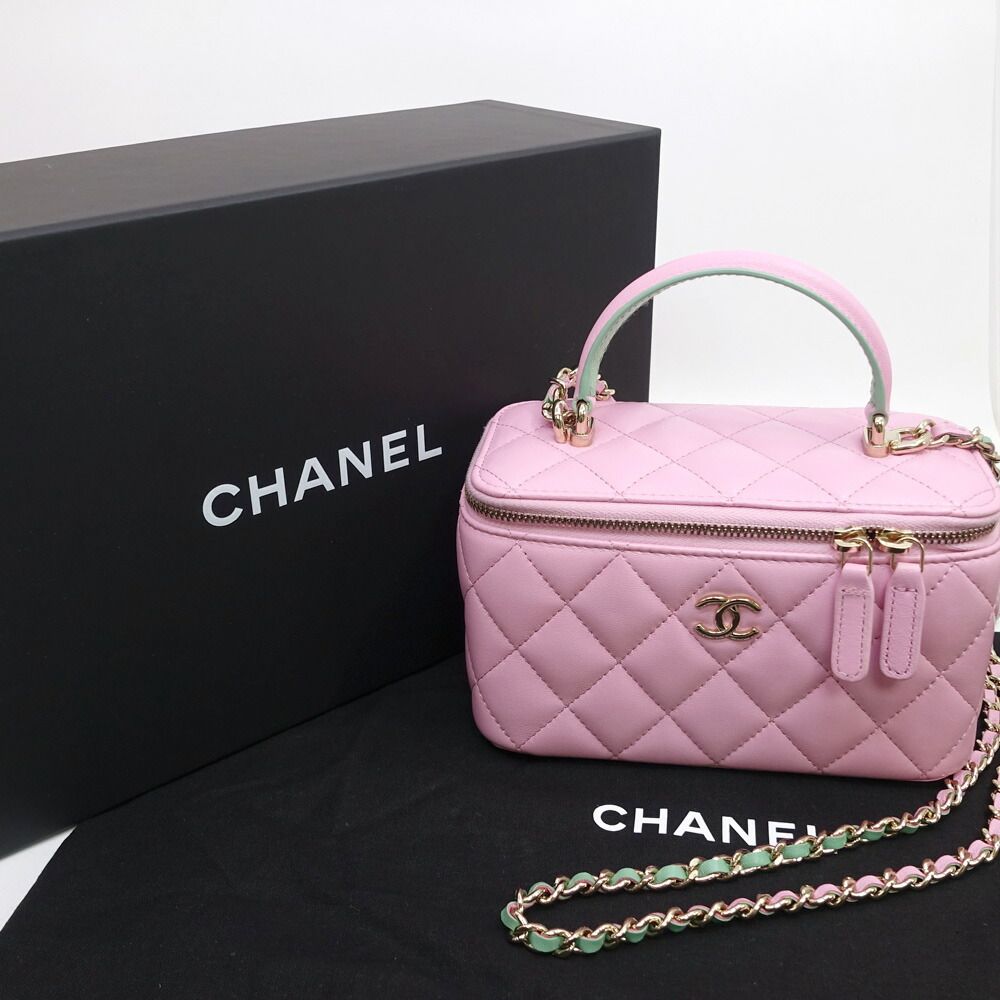 Chanel Quilted Vanity 2-Way Bag Lambskin Pink Green — view 9