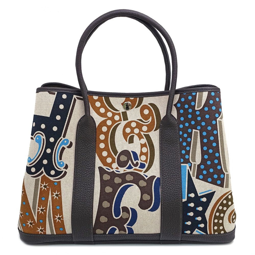 Hermes Garden Party ―pm Electric Handbag Around Toile Ash Plume Negonda