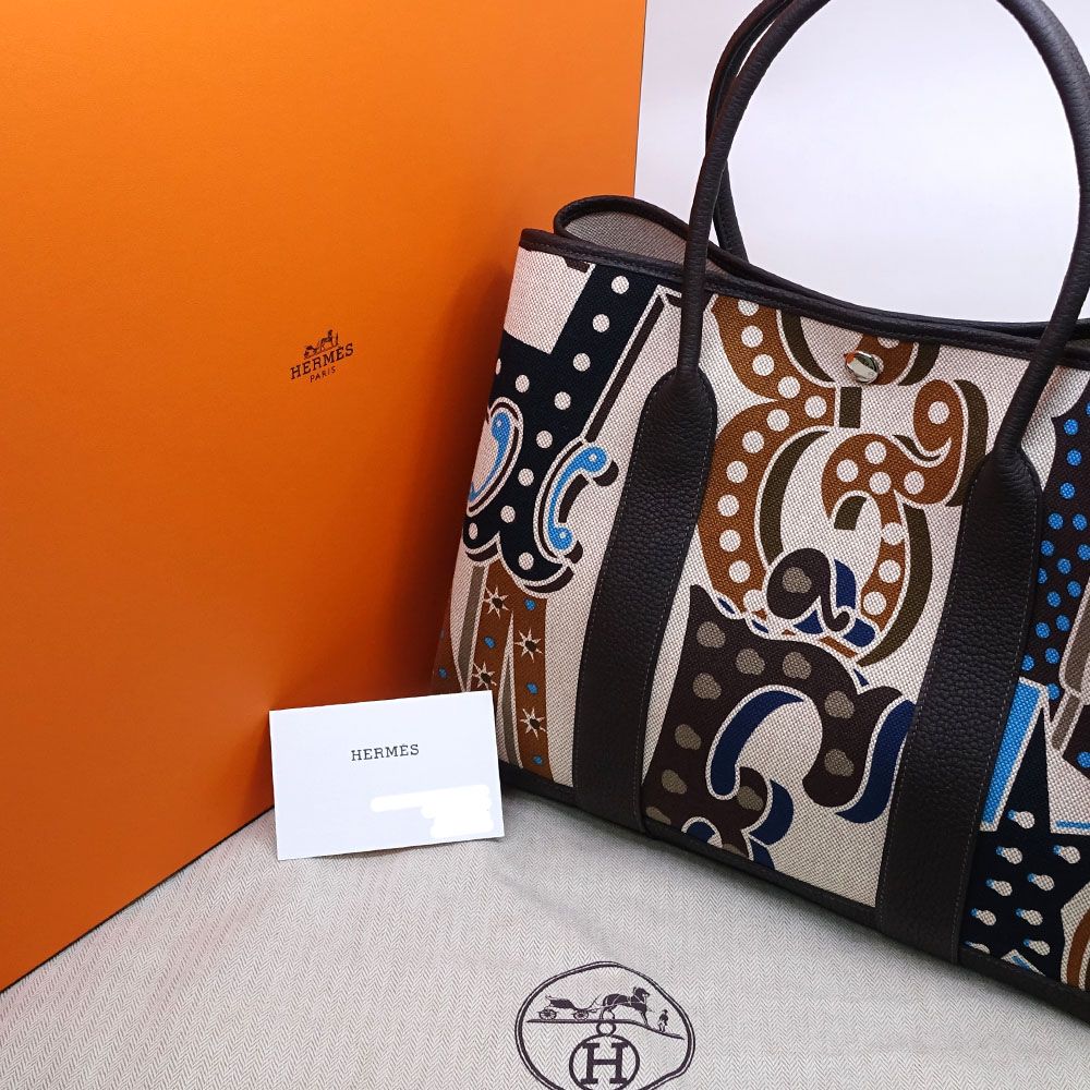 Hermes Garden Party ―pm Electric Handbag Around Toile Ash Plume Negonda — view 9