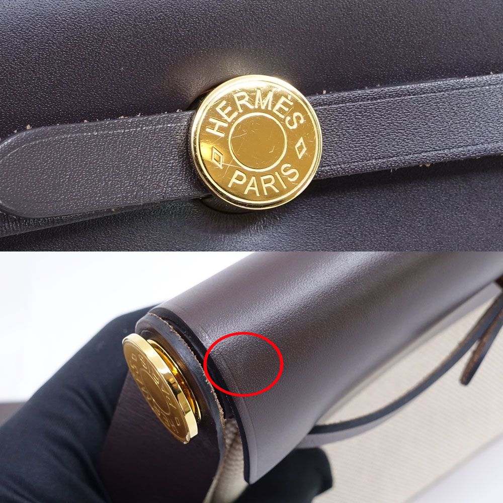 Hermes Herbag Zip 20 Mini Shoulder Bag Around Toile Ash Brown Gold — view 7