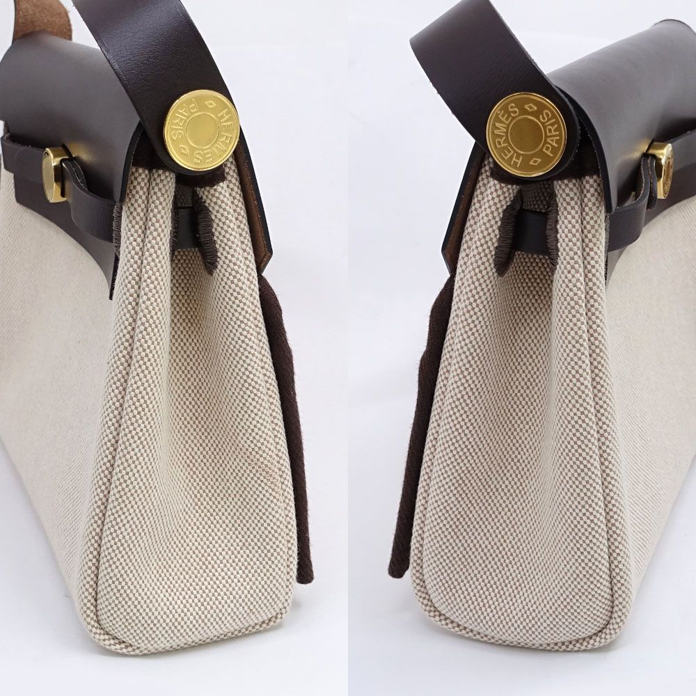 Hermes Herbag Zip 20 Mini Shoulder Bag Around Toile Ash Brown Gold — view 3
