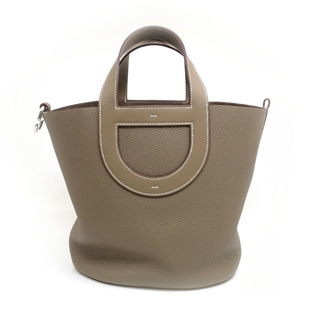 Hermes in the Loop 23 Handbag Taurillon Clemence Etoupe Gray Ju Kei Silver — view 2