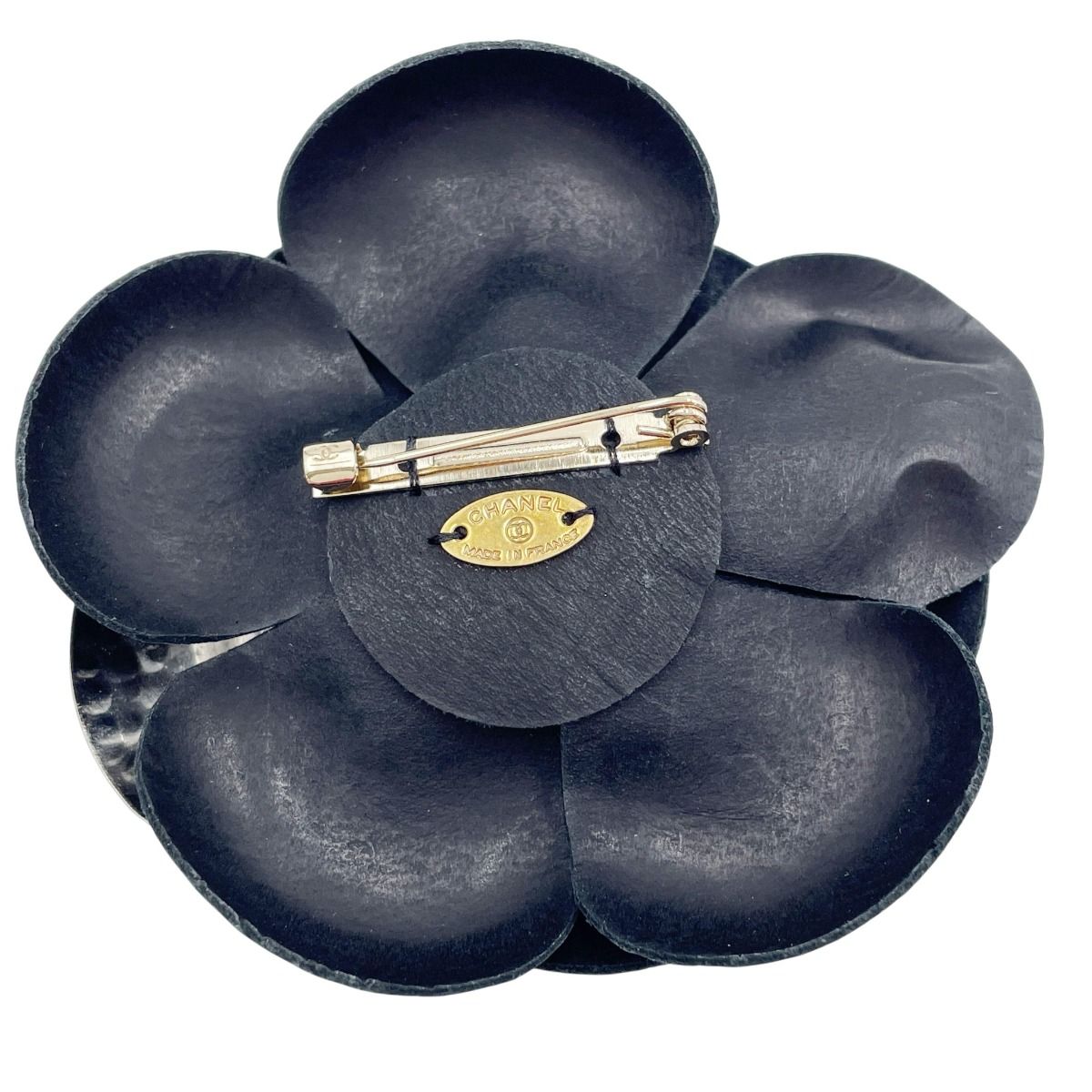 Chanel Shawl Band Corsage Camellia Brooch Black — view 2