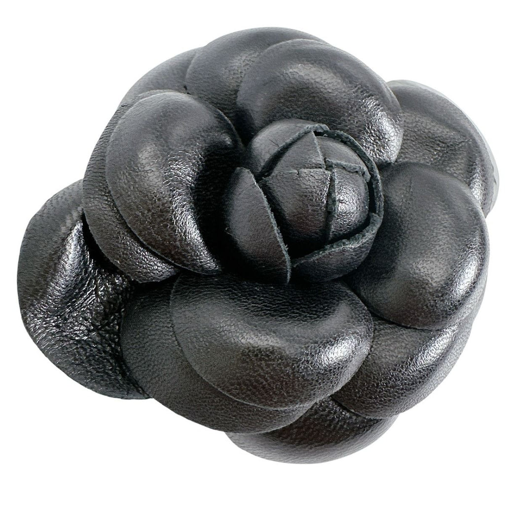 Chanel Shawl Band Corsage Camellia Brooch Black — view 3