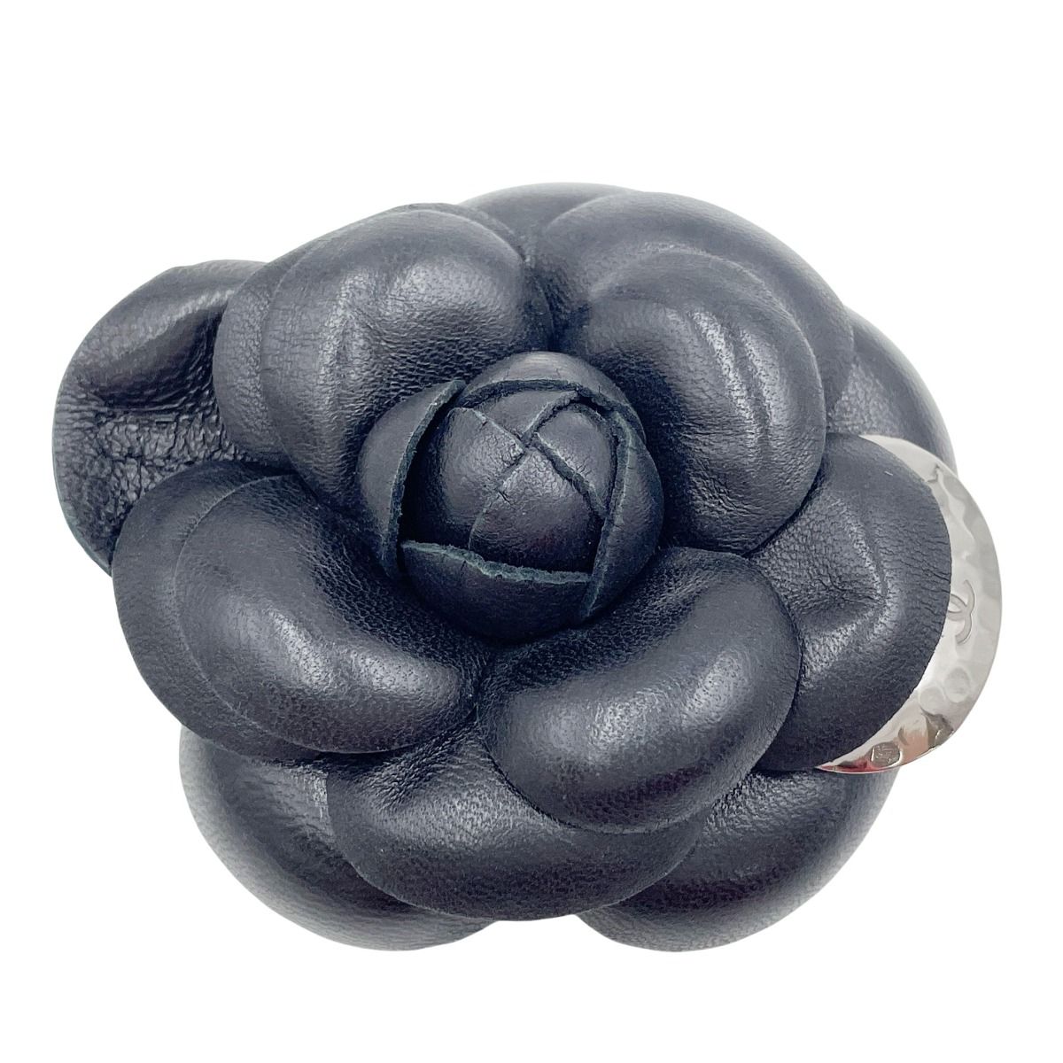 Chanel Shawl Band Corsage Camellia Brooch Black