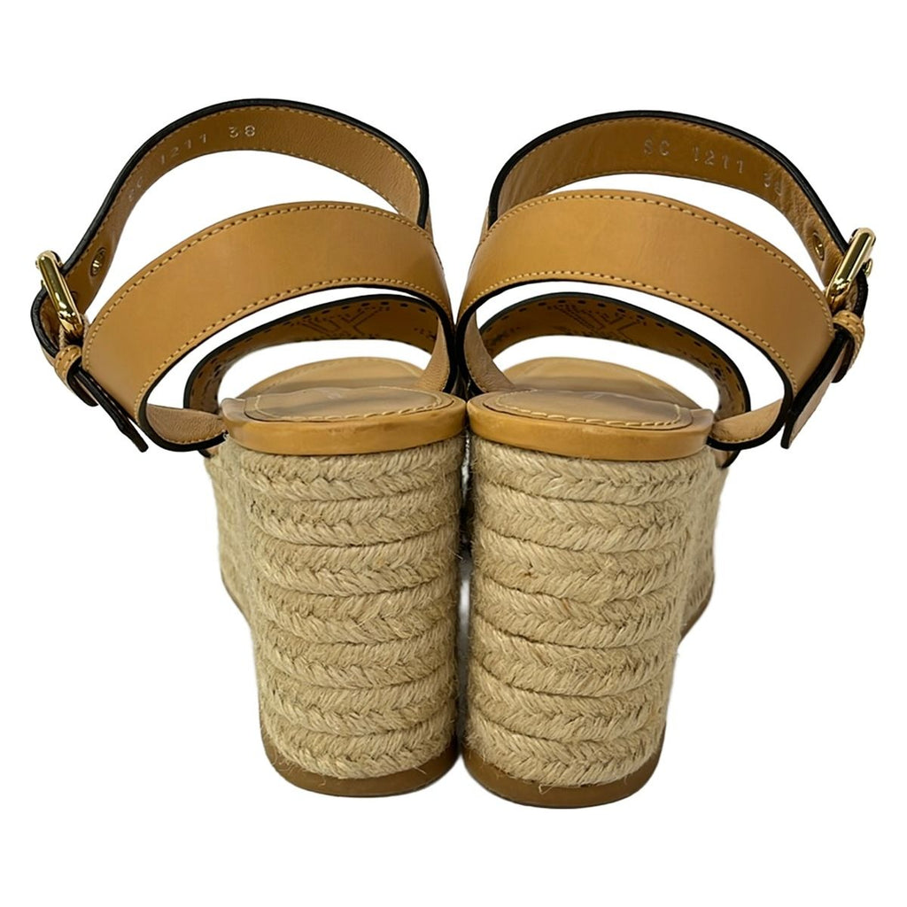 Louis Vuitton Sandals 38 Light Brown Perforated Espadrilles Wedge Sole Leather — view 3