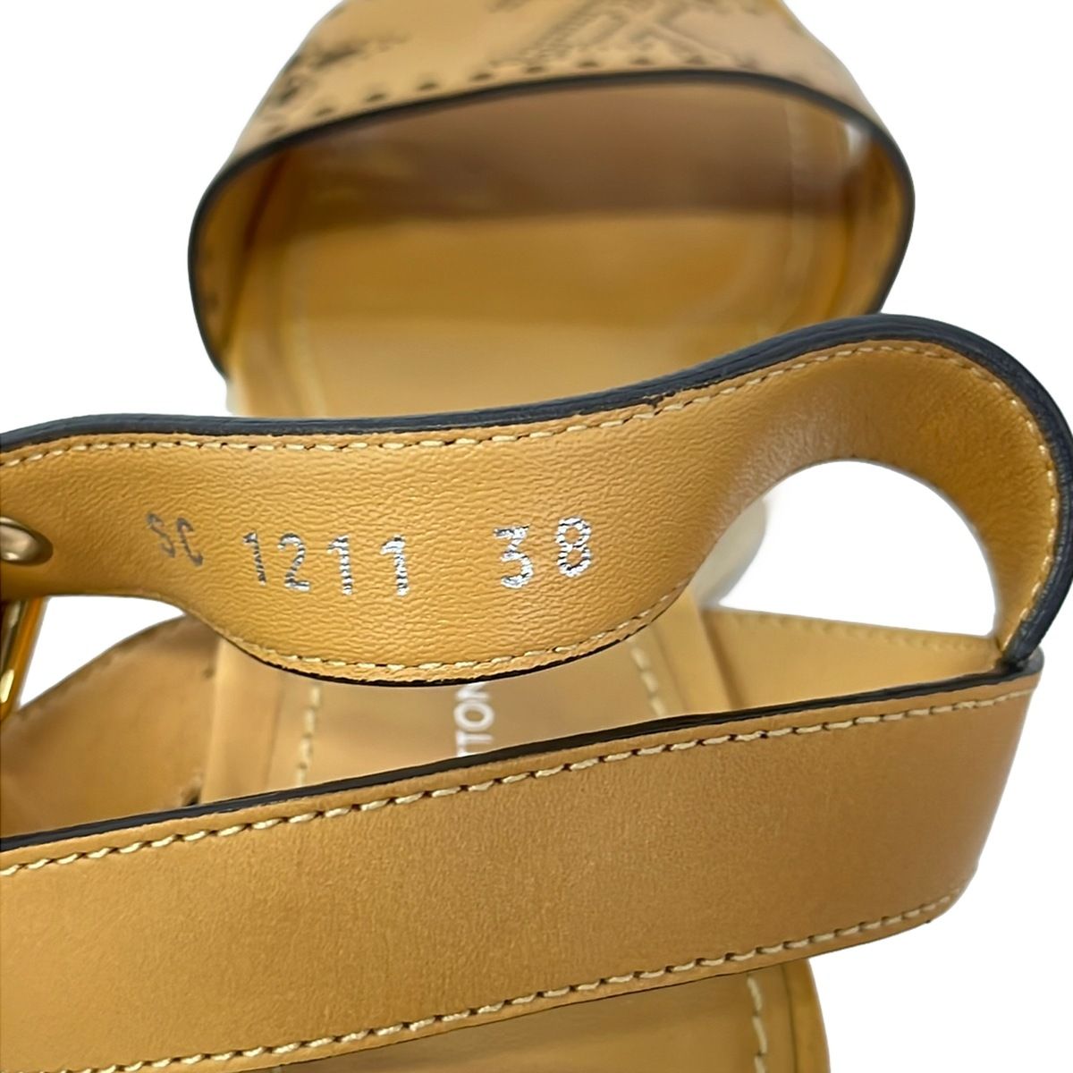 Louis Vuitton Sandals 38 Light Brown Perforated Espadrilles Wedge Sole Leather — view 6