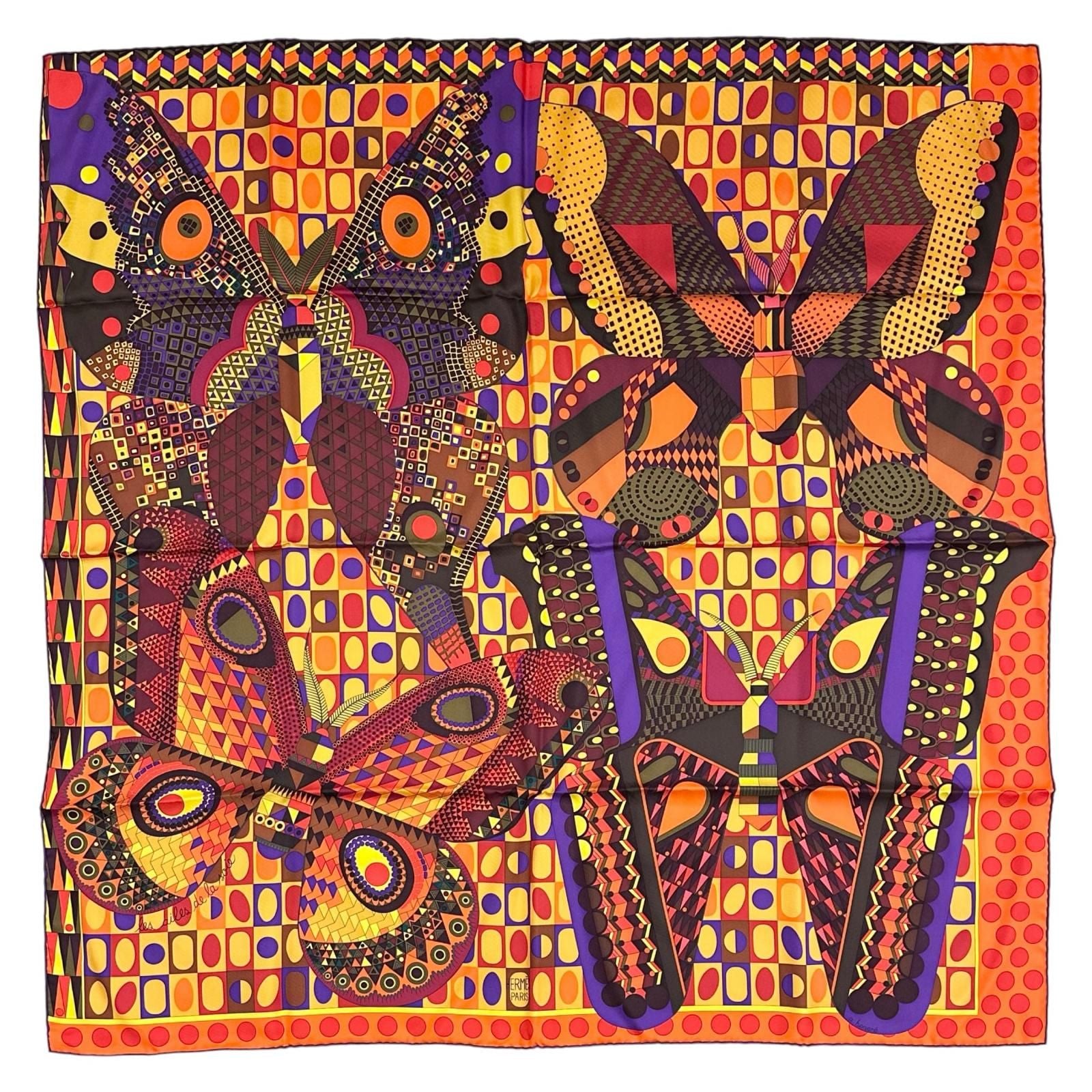 Hermes Carre 90 Silk Wings les Ailes de la Soie 100% Scarf Multicolor
