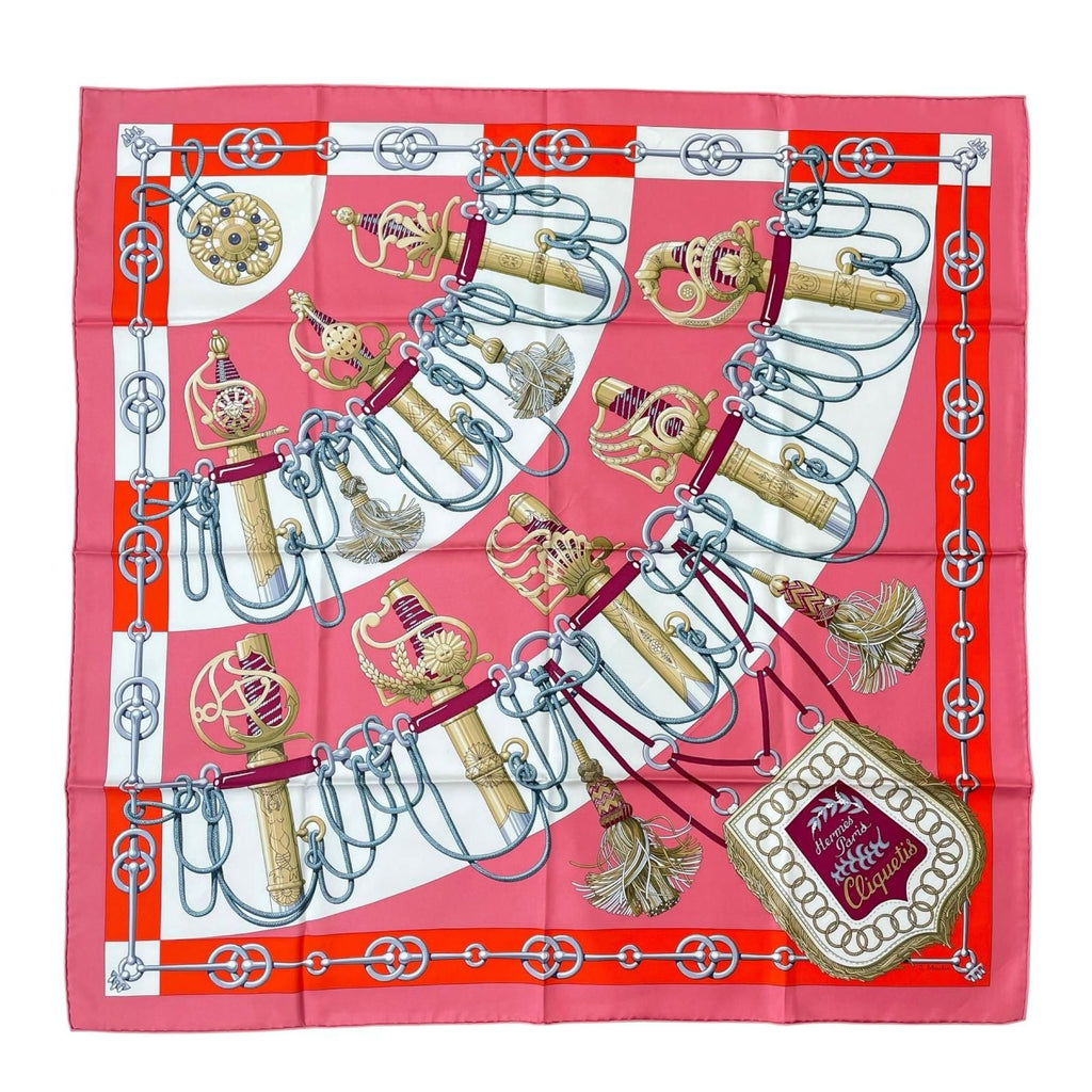 Hermes Carre 90 Cliquetis Sword Handle Silk 100% Scarf Multicolor