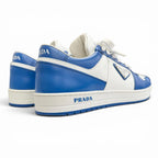 Prada Downtown Triangle Logo Leather Low Cut Sneakers Blue White 7 — view 5