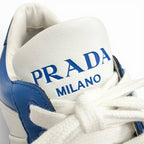 Prada Downtown Triangle Logo Leather Low Cut Sneakers Blue White 7 — view 7