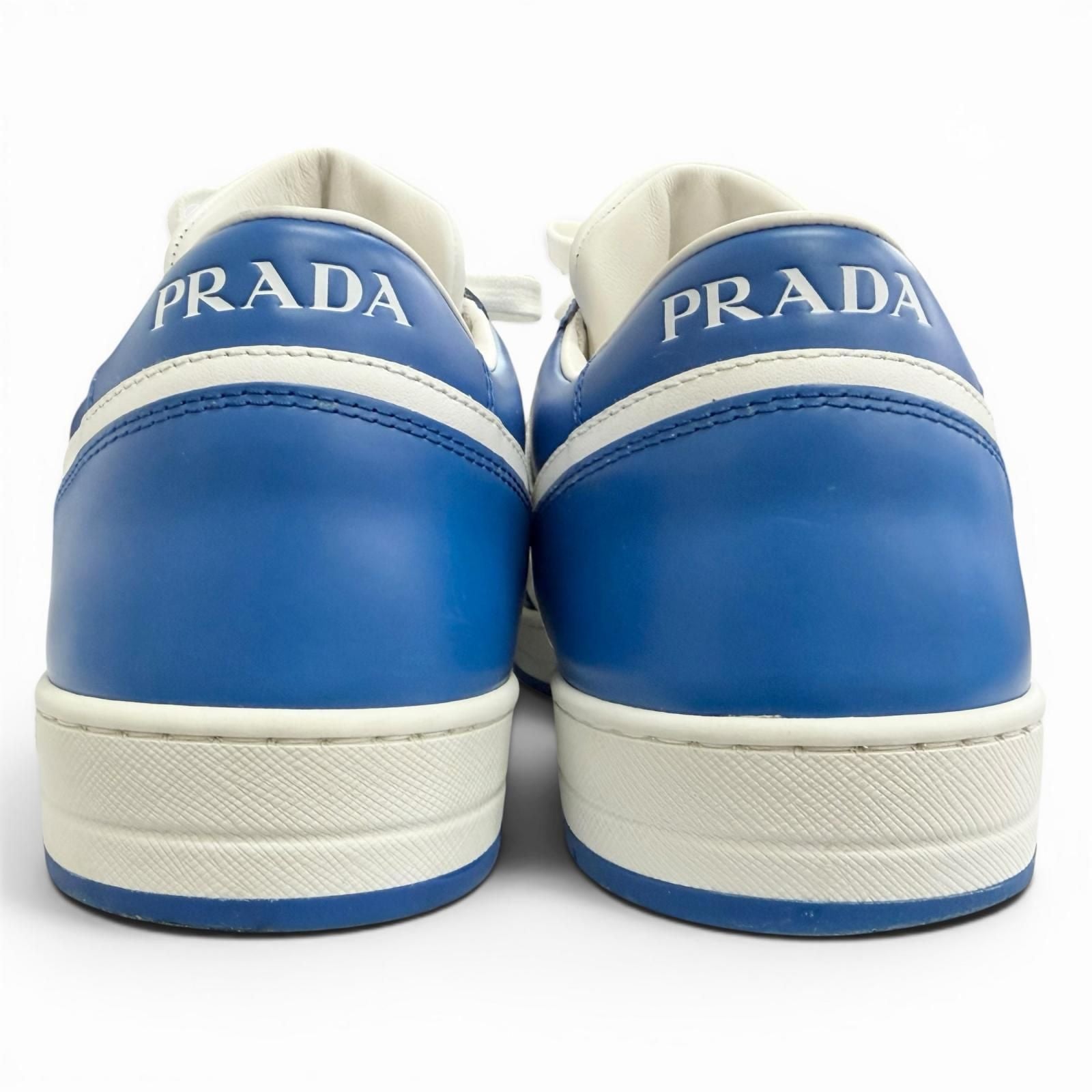 Prada Downtown Triangle Logo Leather Low Cut Sneakers Blue White 7 — view 4