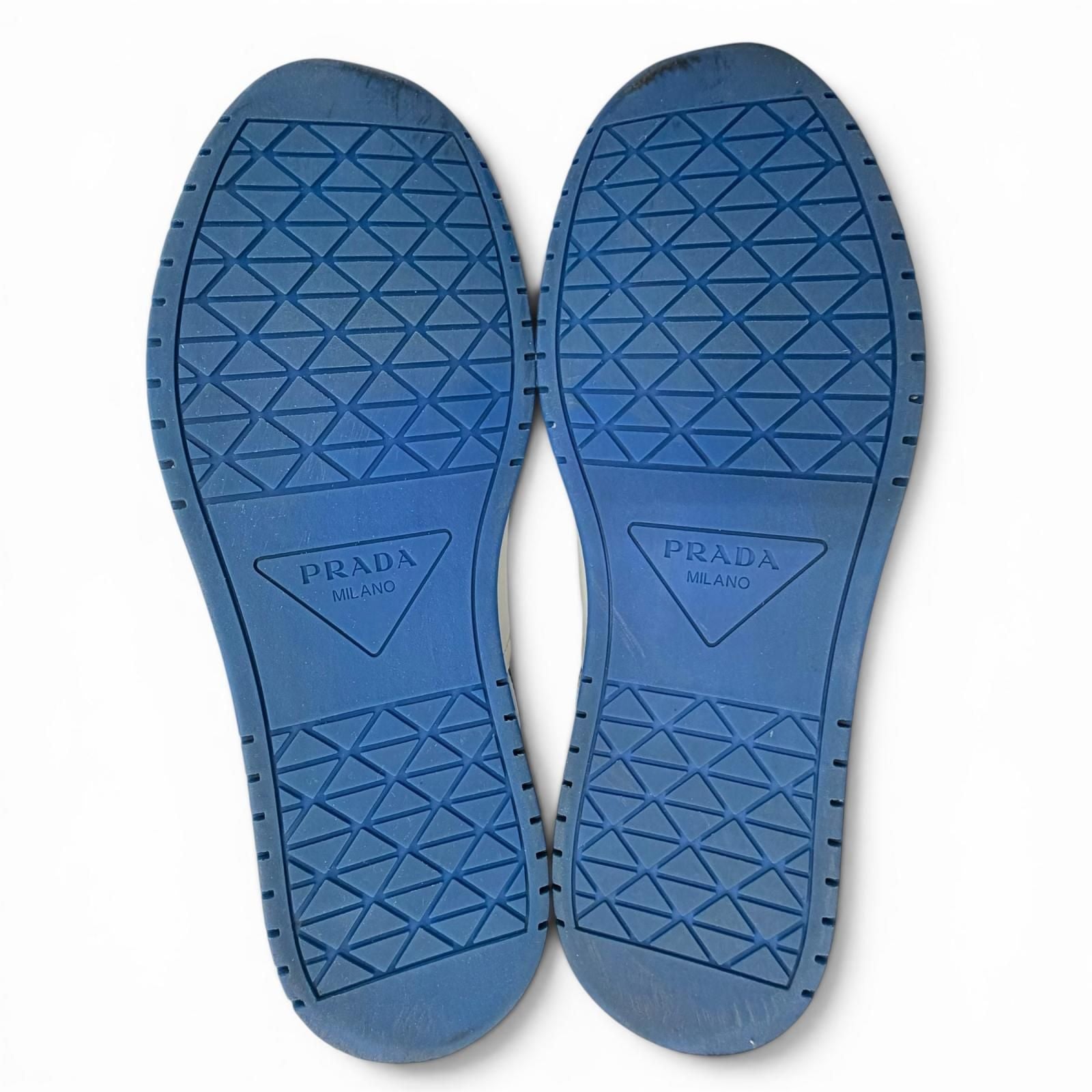 Prada Downtown Triangle Logo Leather Low Cut Sneakers Blue White 7 — view 9