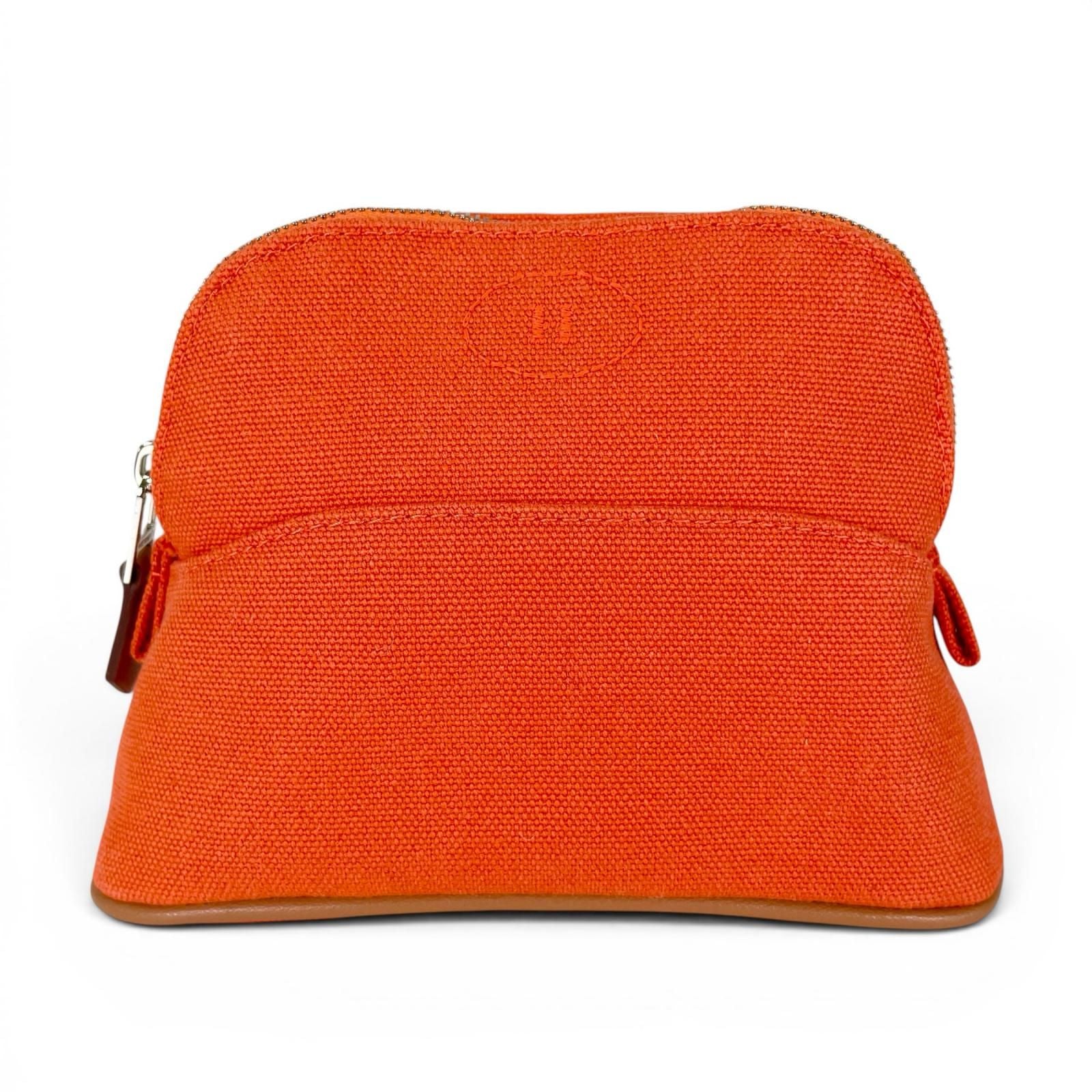 Hermes Bolide Pouch Mini Toile Ash Cosmetics Travel Case Orange