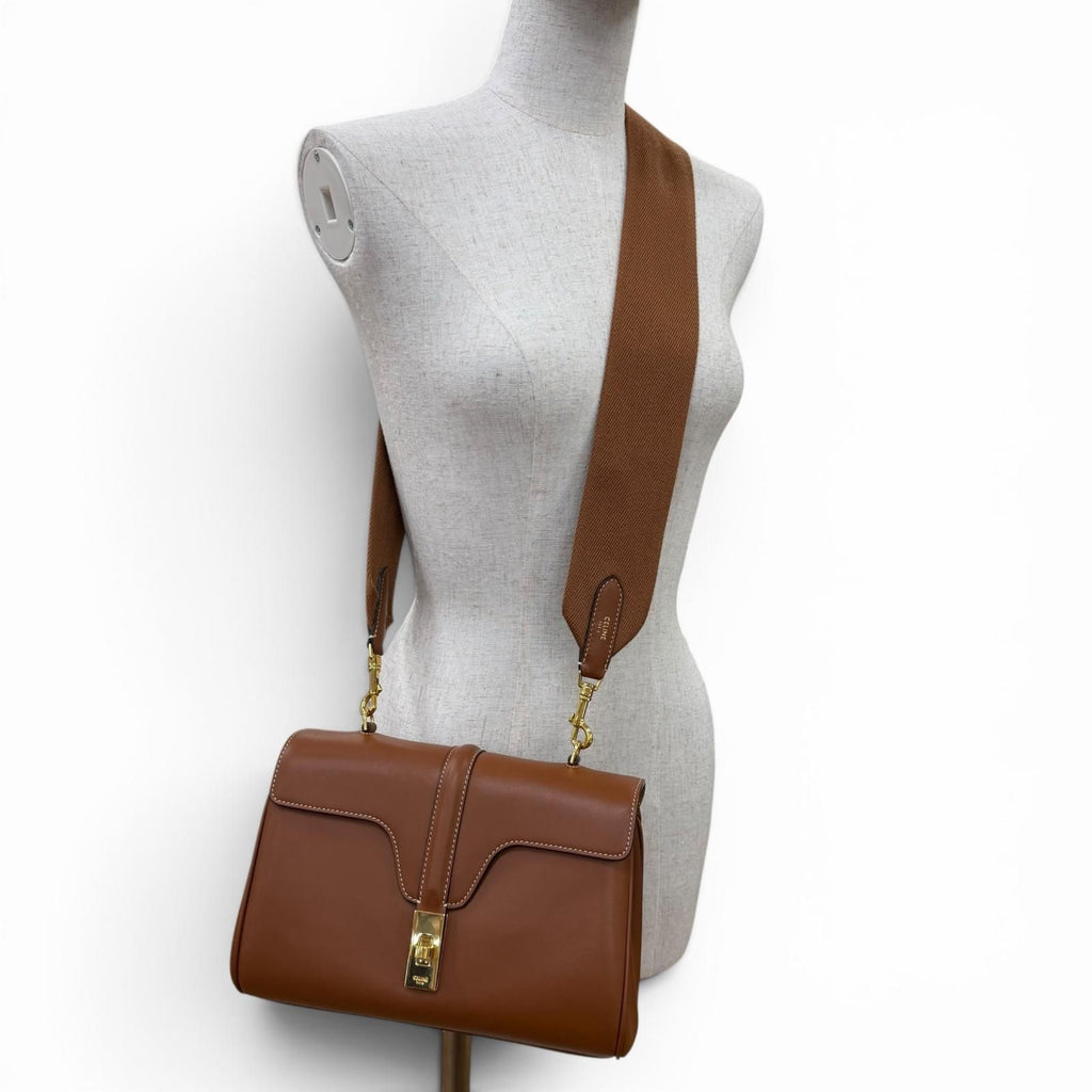 Celine Teen Soft 16 Seeds Leather Shoulder Bag Tan Gold — view 9