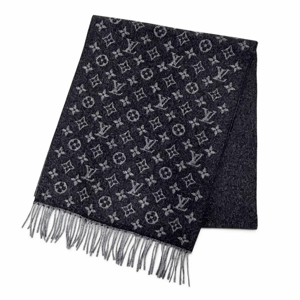Louis Vuitton Echarpe Monogram Gradient Cashmere Wool Scarf Black