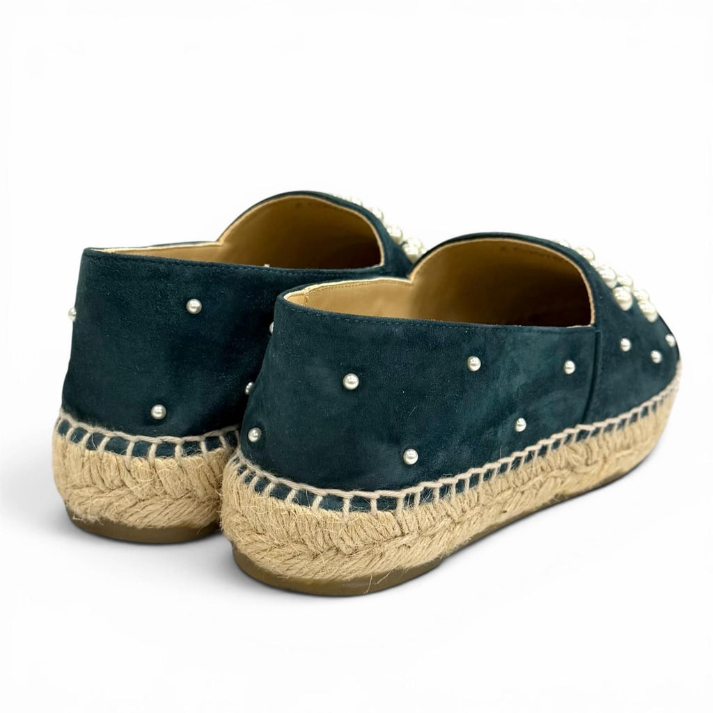 Chanel CC Logo Eco Pearl Suede Leather Espadrilles Slip on Green Black — view 3
