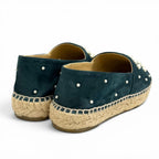 Chanel CC Logo Eco Pearl Suede Leather Espadrilles Slip on Green Black — view 3