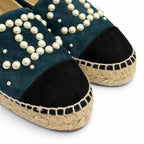 Chanel CC Logo Eco Pearl Suede Leather Espadrilles Slip on Green Black — view 8