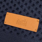 Hermes Cashmere Mesh Leather with Patch Knit Large Shawl Scarf Navy — view 5