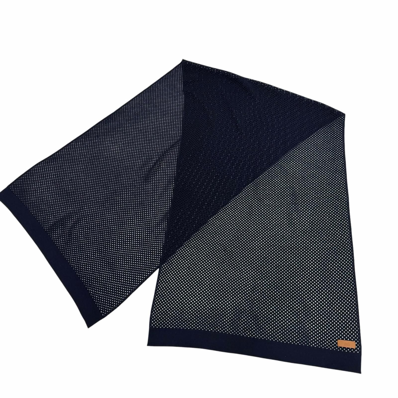 Hermes Cashmere Mesh Leather with Patch Knit Large Shawl Scarf Navy — view 3