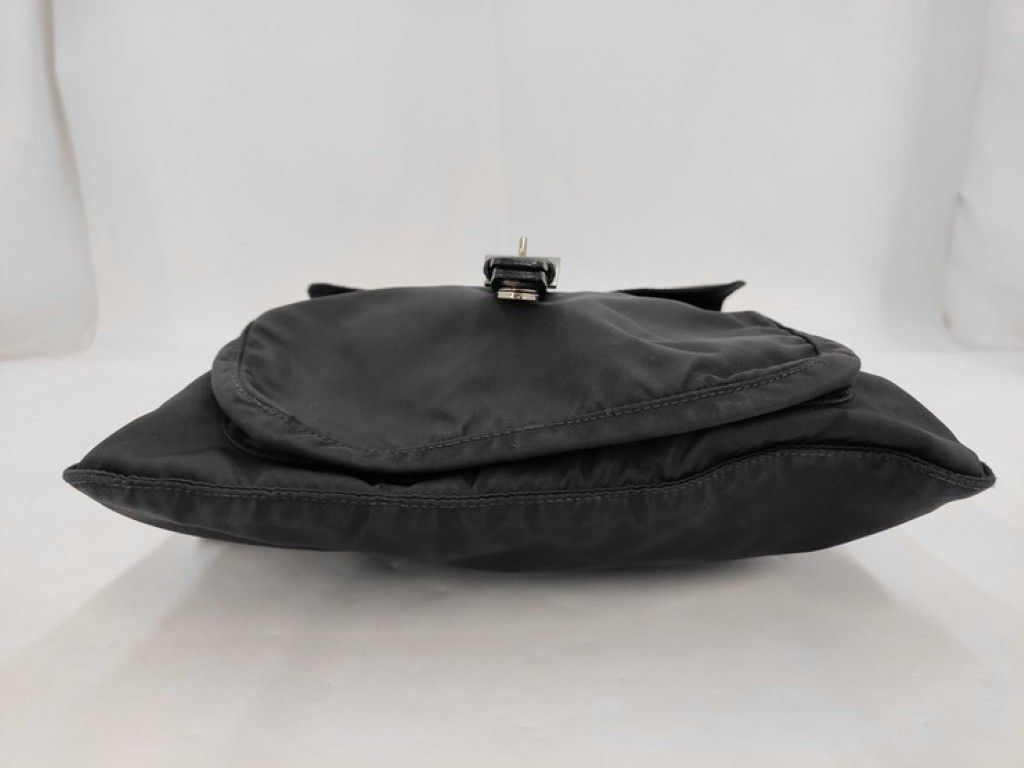 Prada Shoulder Bag Triangle Logo Black Nylon Silver — view 4