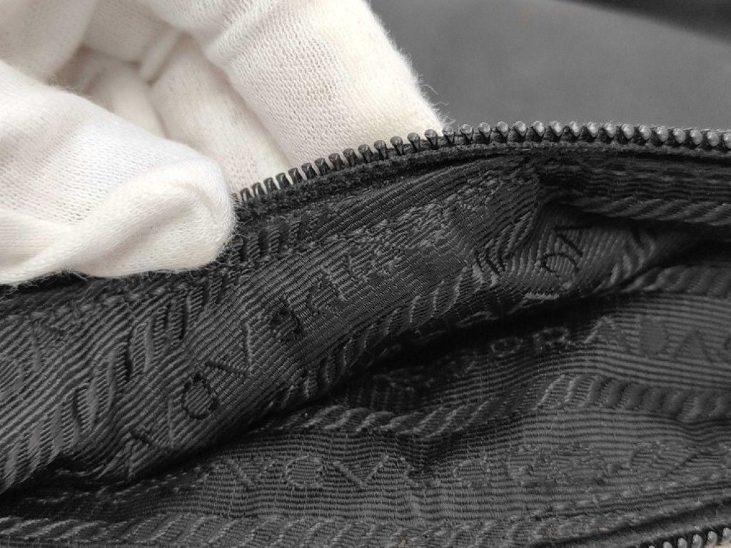 Prada Shoulder Bag Triangle Logo Black Nylon Silver — view 9
